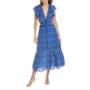O.P.T. Midi Dress Jardin Eyelet V neck Embroidered Blue size Medium